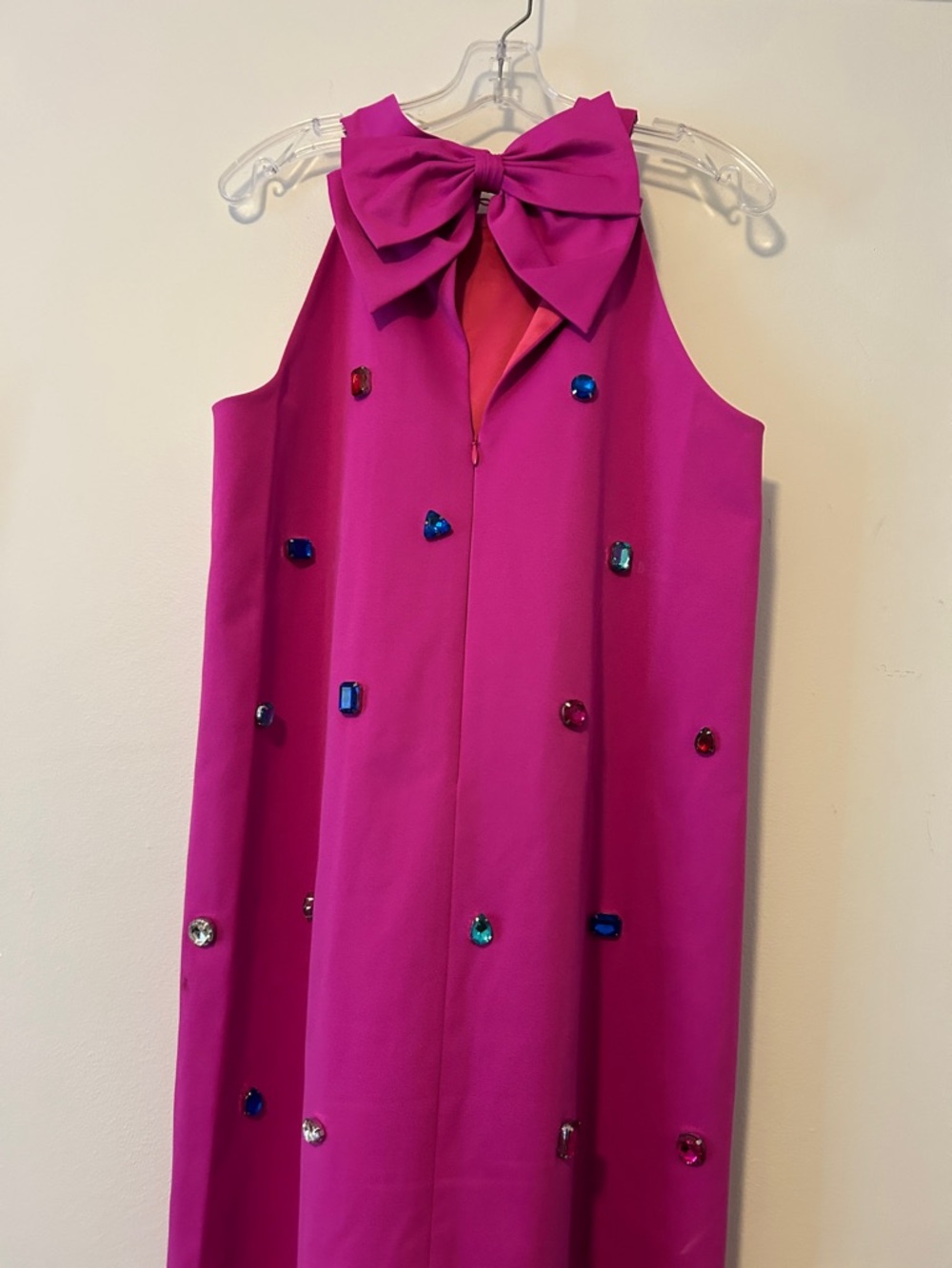 kate spade- Fuchsia Jewel-Embellished Halter Dress, W/ Bow Detail, NWT, Size 12 - Picture 7 of 14